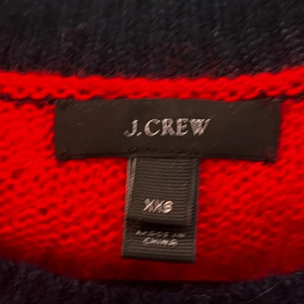 J. Crew Red Poppy Sequin and Navy Trimmed Sweater